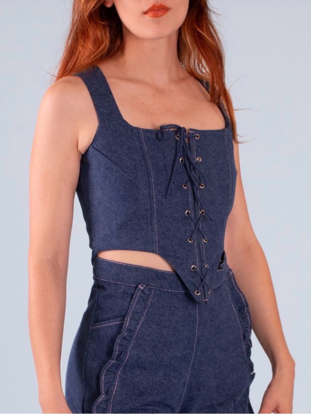 Samantha Pleet Shield Corset in Denim